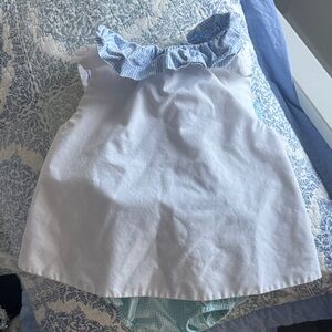 White Cotton Baby Dress with Blue Gingham Ruffle